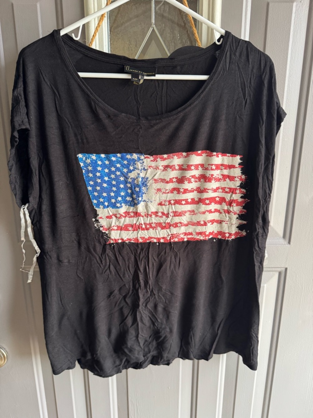 Buffalo David Bitton Black Tee with Distressed Red, White & Blue Flag Graphic